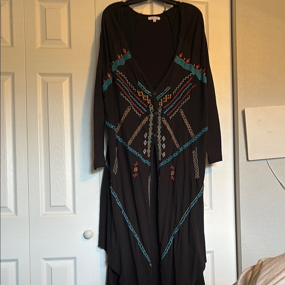 Black Embroidered Maxi Cardigan